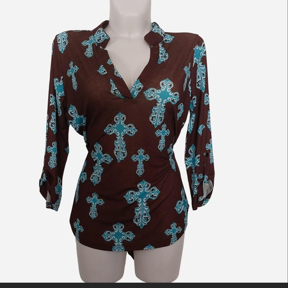 Elegant Brown and Blue Women's Blouse